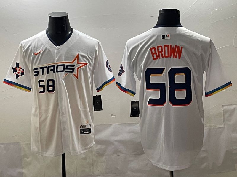 Men Houston Astros #58 Brown White Fourth generation Joint Name 2025 Nike MLB Jersey style 7